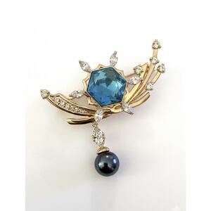 Elegant Gold Plated Honeybee Brooch Pin for Women White, Green & Blue Crystals